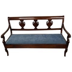 Antique Early 19th Century French Mahogany Hall Bench of the Restauration Period