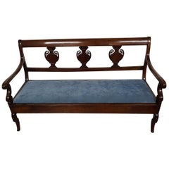 Early 19th Century French Mahogany Hall Bench of the Restauration Period