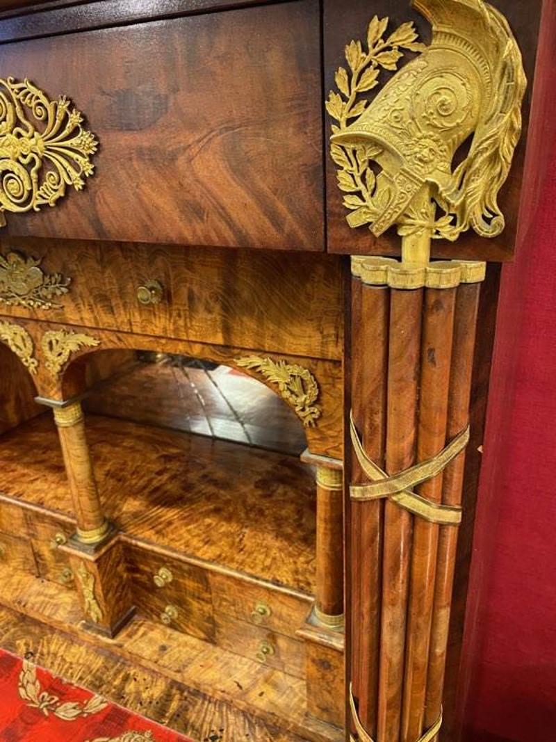 Empire Early 19th Century French Mahogany, Oak & Marble Secretaire with Ormolu Mounts For Sale