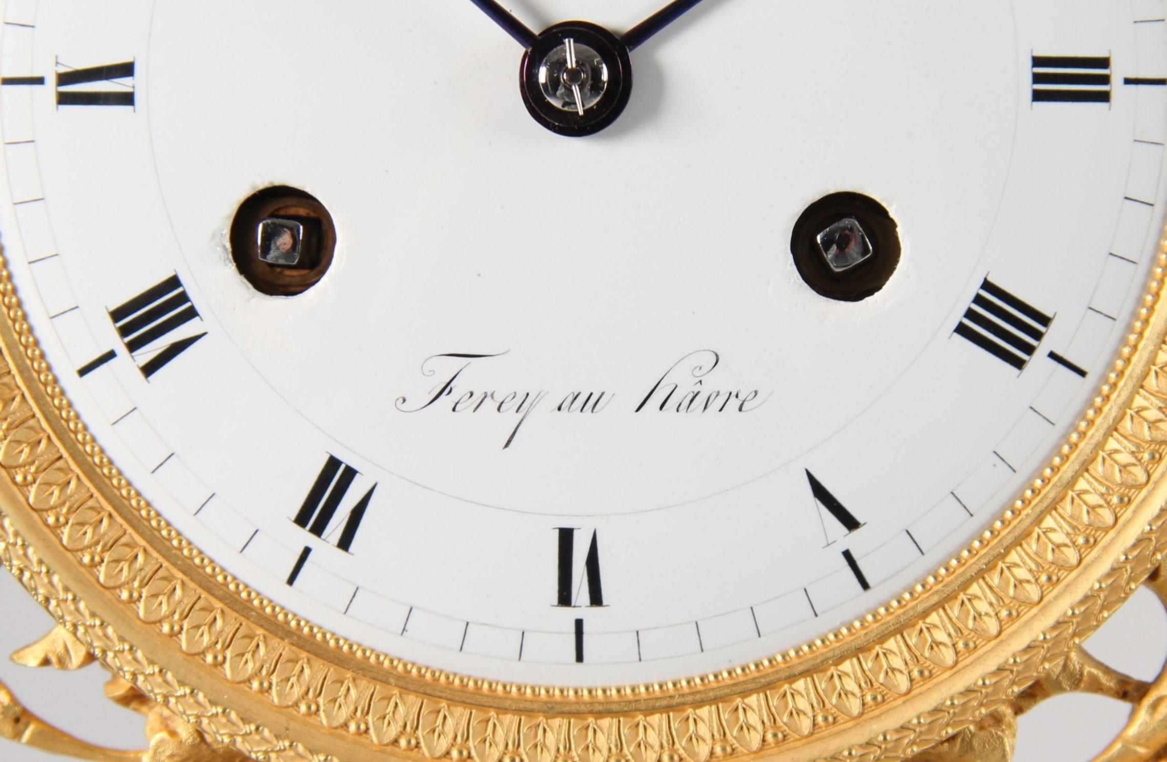 Early 19th Century French Mantel Clock, signed Ferey au Havre, Ormolu For Sale 1