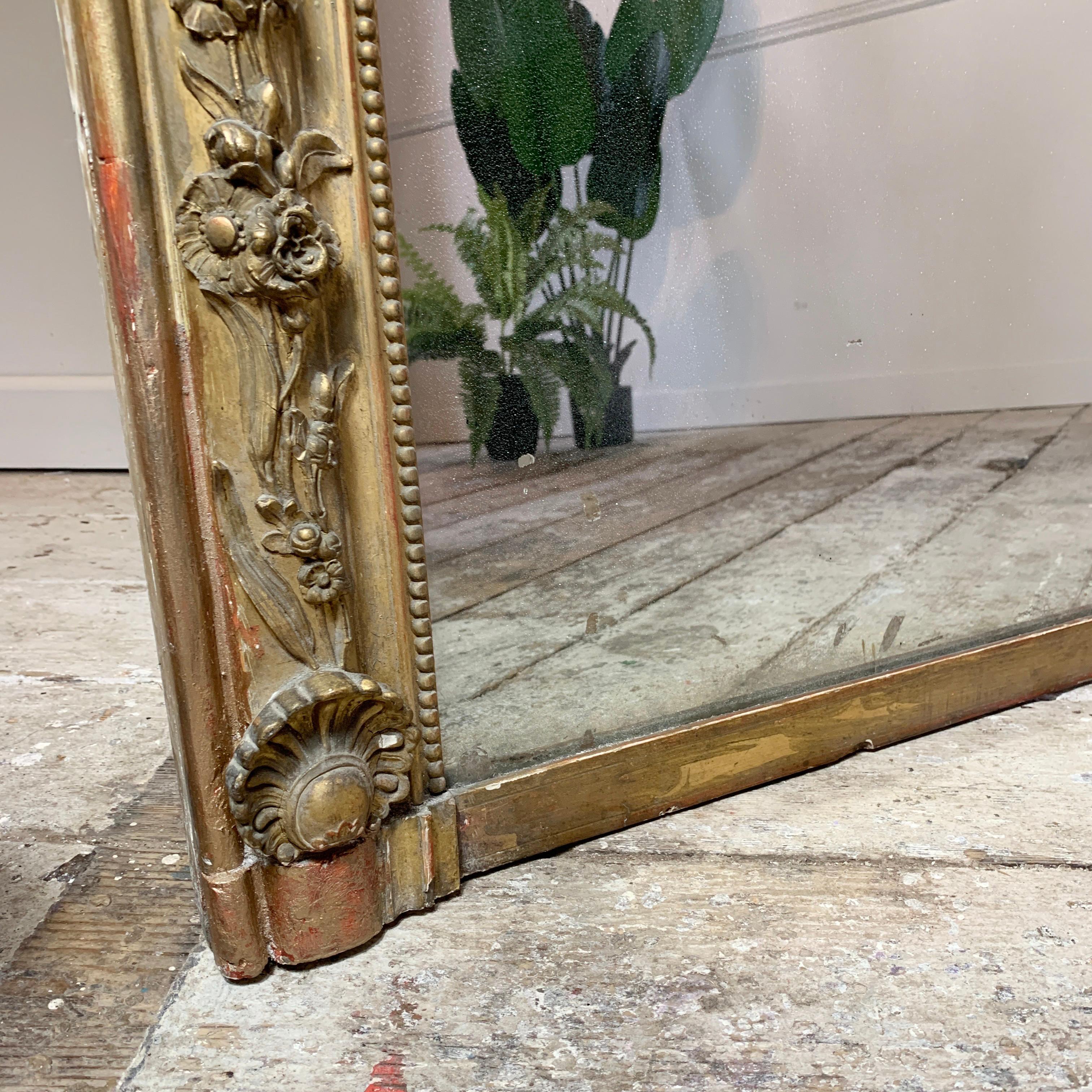 Gilt Early 19th Century French Mantle Mirror of Exceptional Proportions