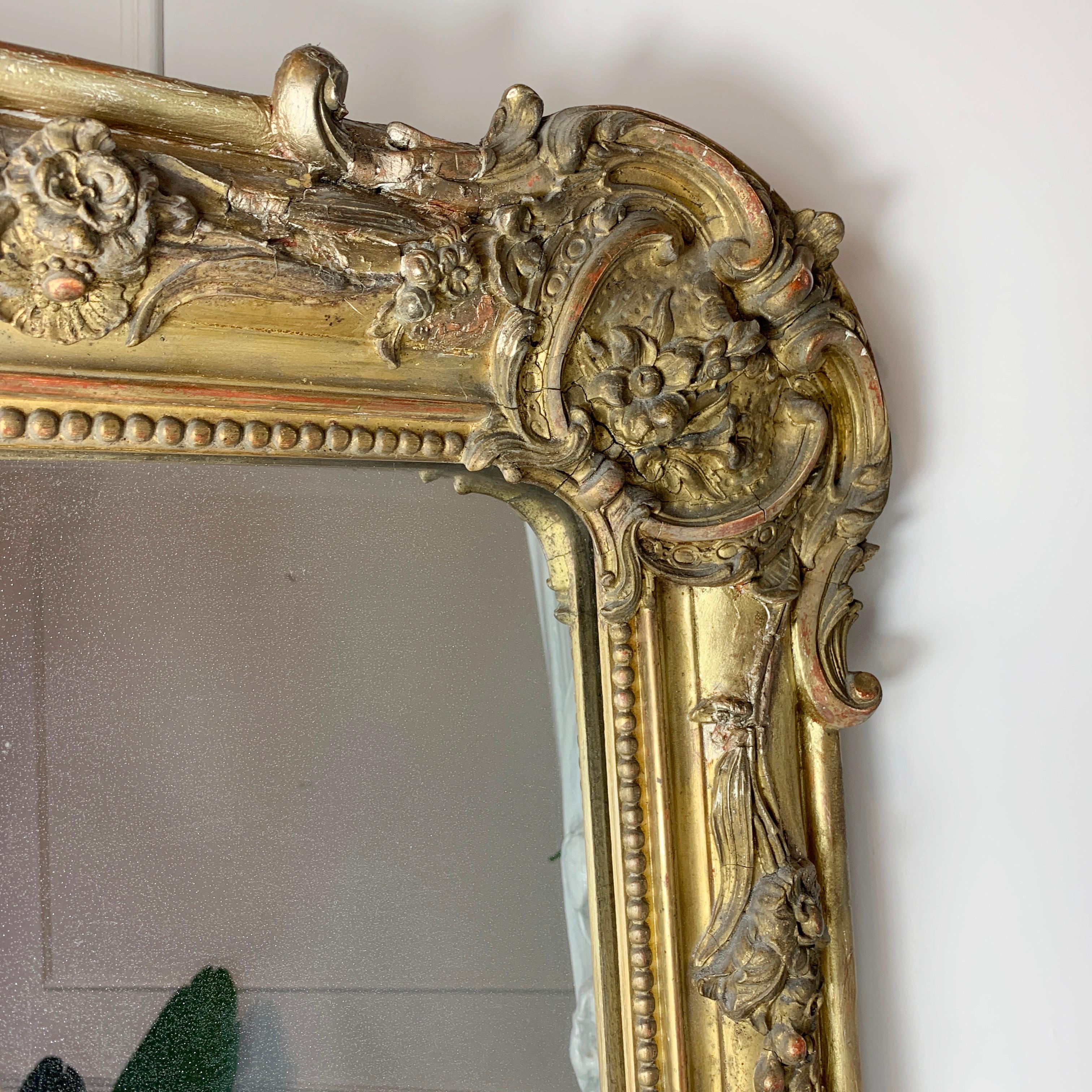 Giltwood Early 19th Century French Mantle Mirror of Exceptional Proportions