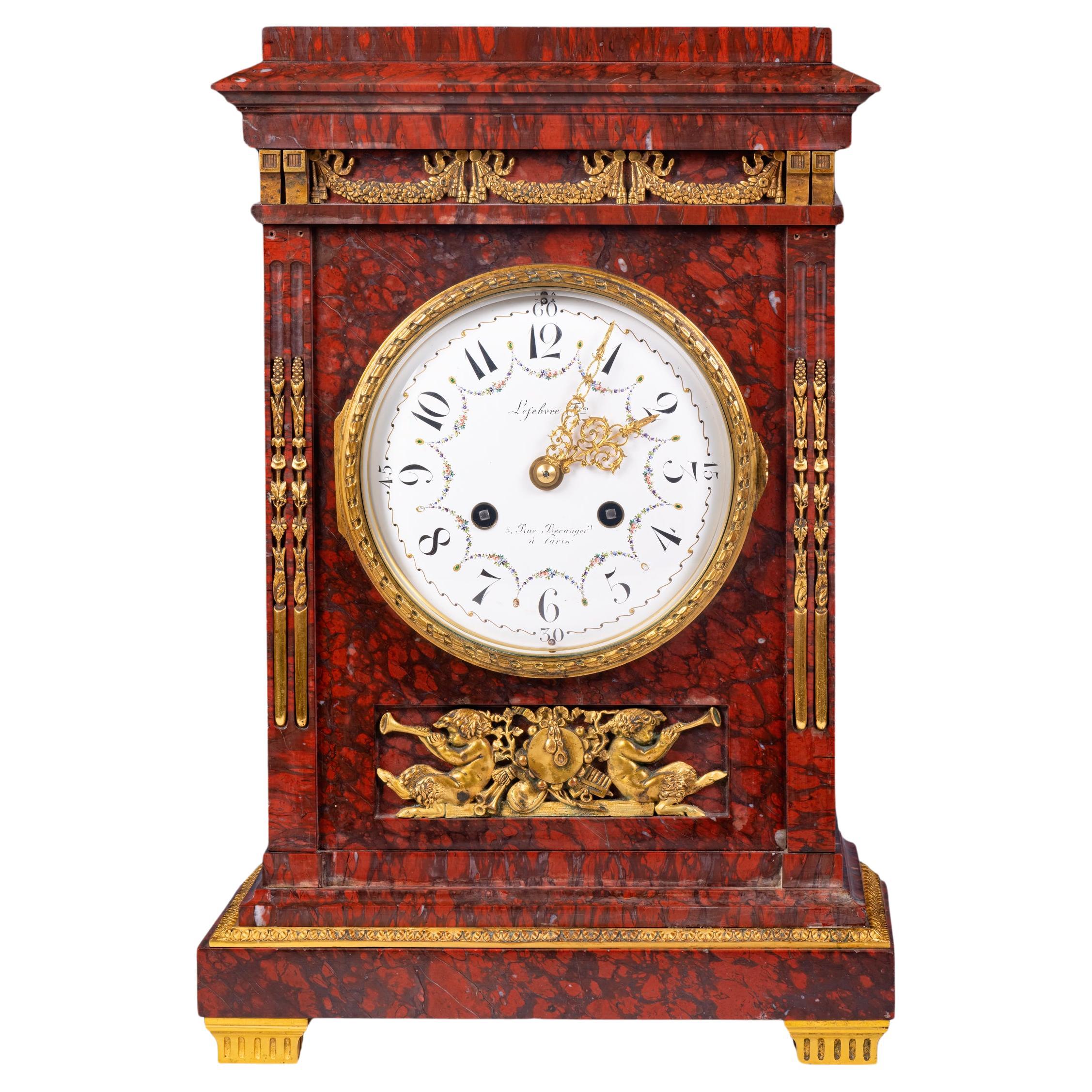 Early 19th Century French Marble Clock signed "lefebure fres 5 rue Beranger" For Sale