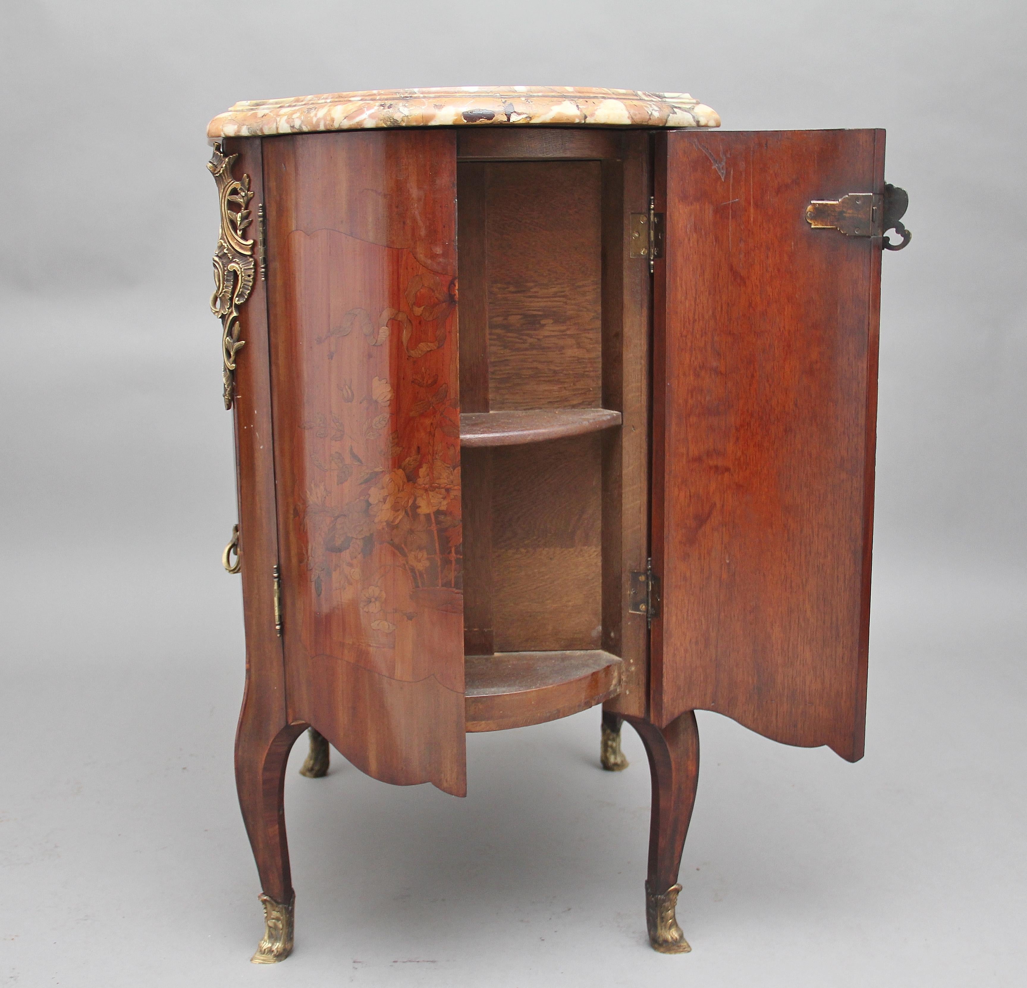 Early 19th Century freestanding French marquetry cabinet with a marble top For Sale 6