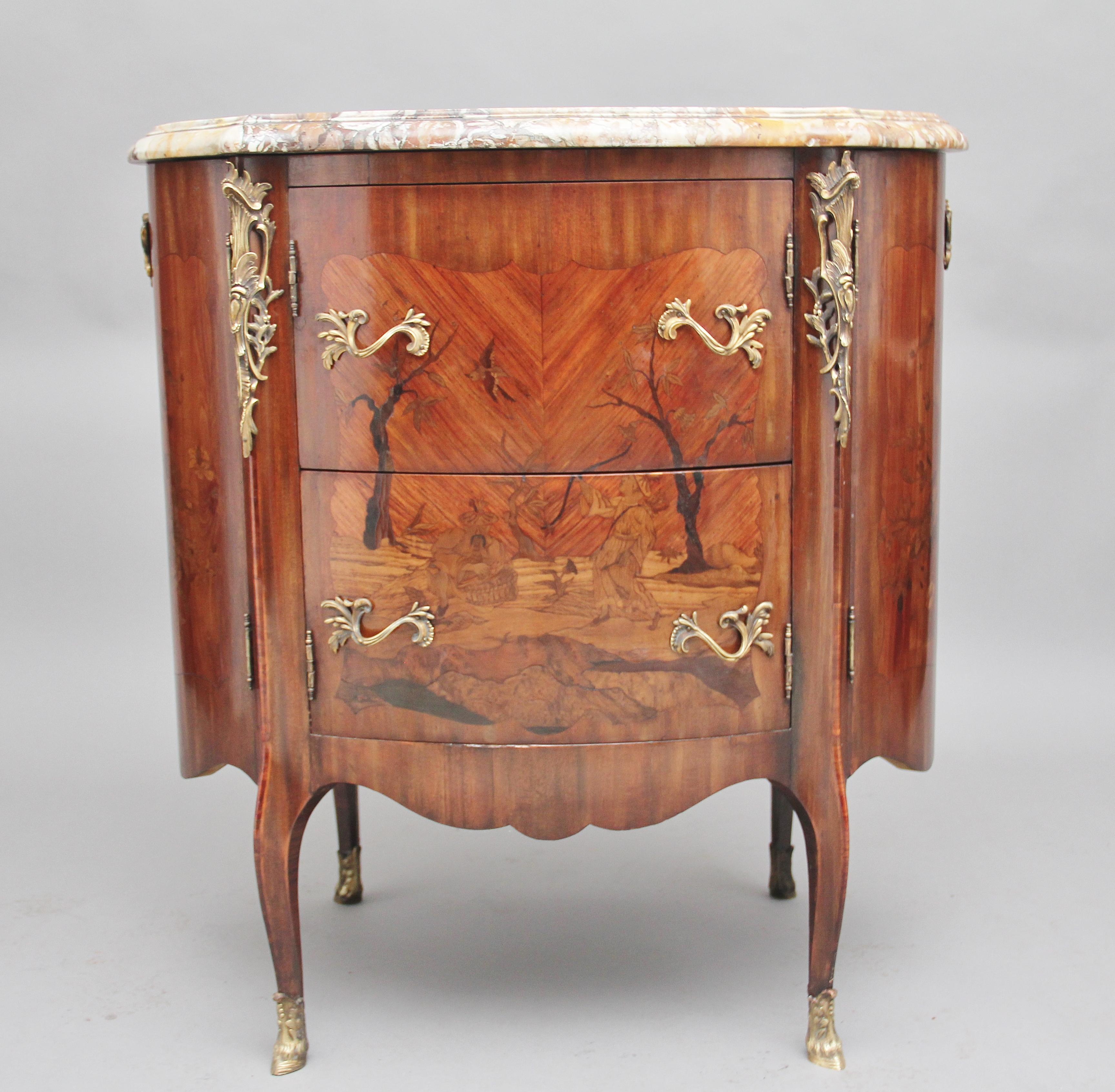 Early 19th Century freestanding French marquetry cabinet with a marble top For Sale 7