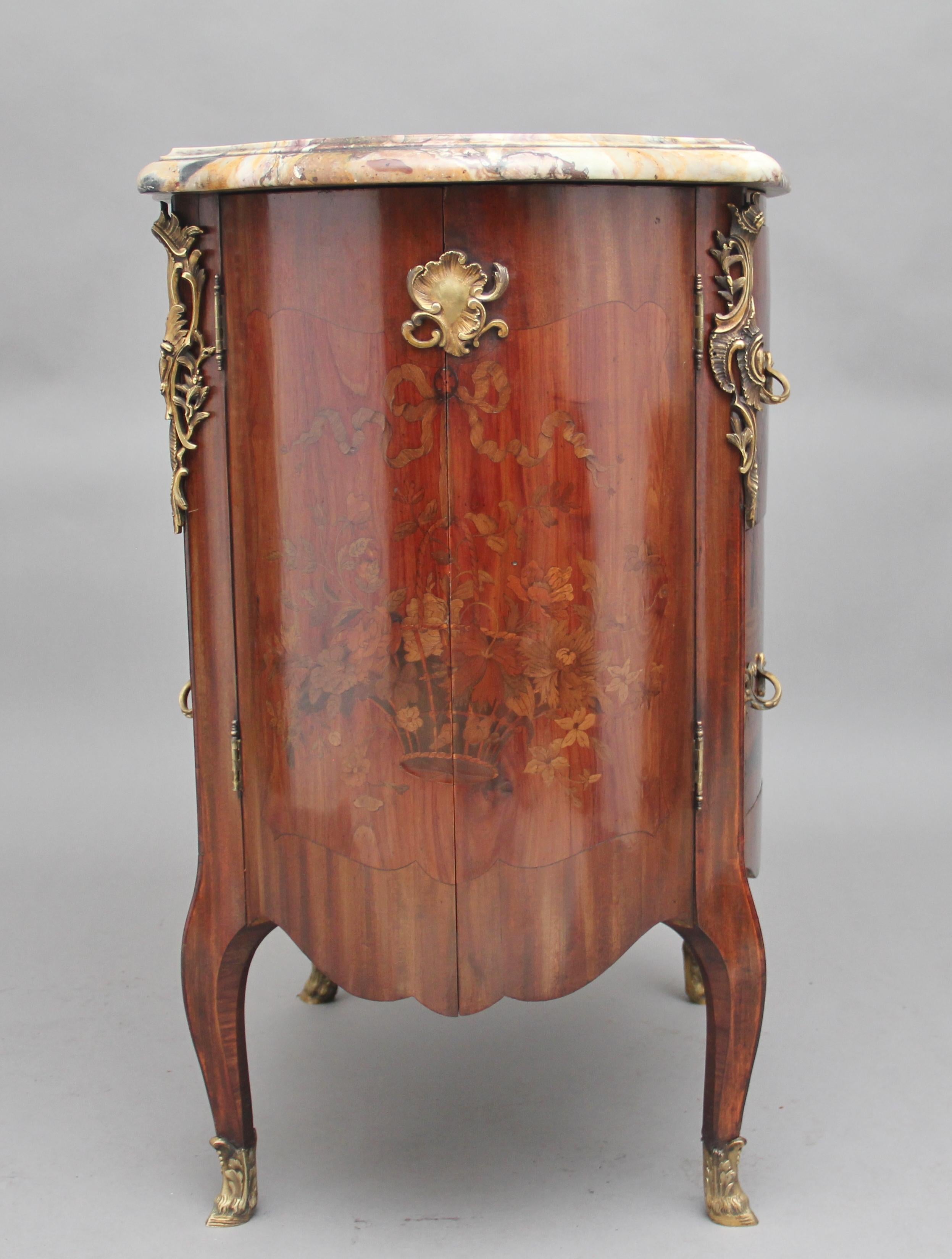 Early 19th Century freestanding French marquetry cabinet with a marble top For Sale 8