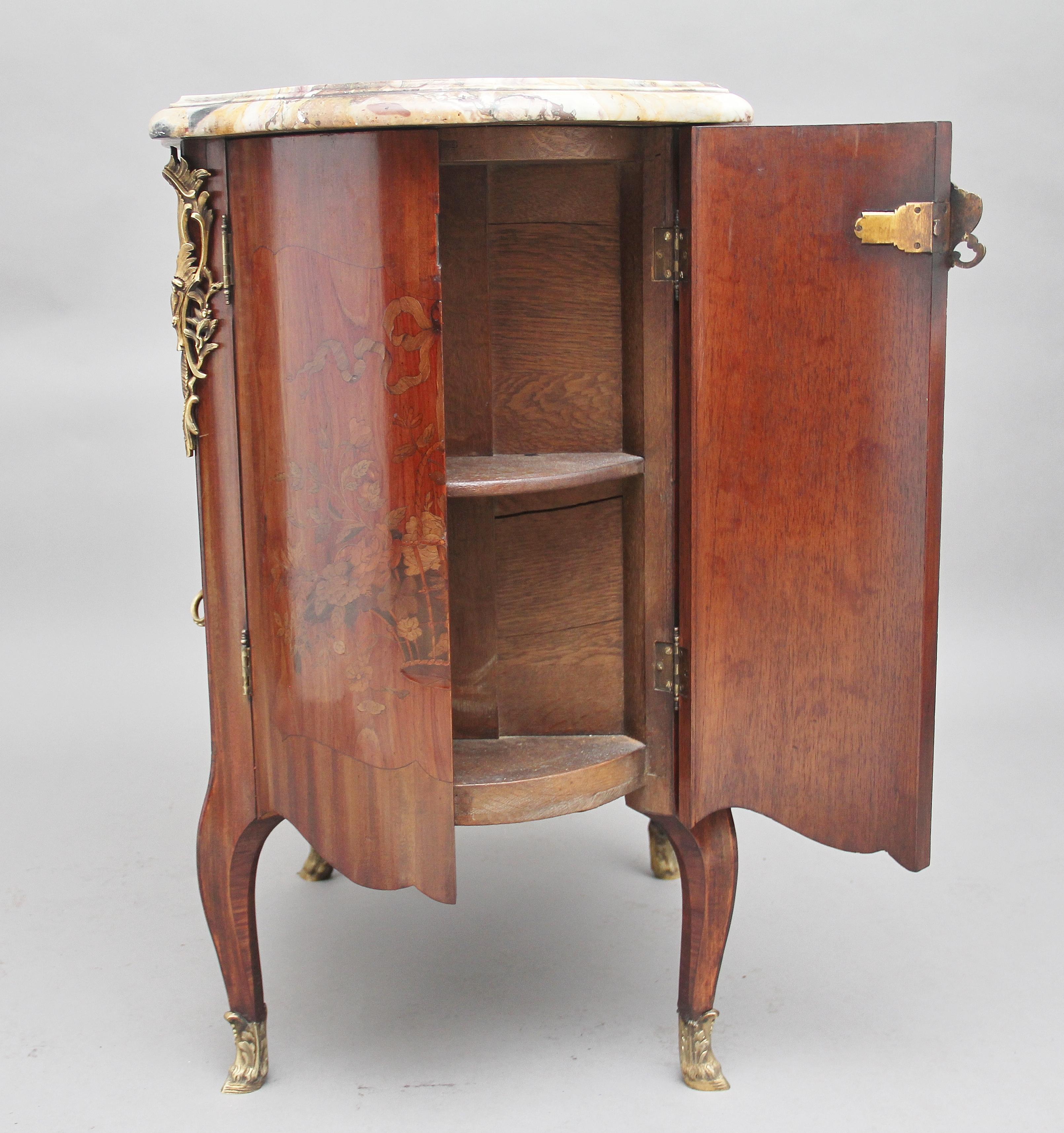 Early 19th Century freestanding French marquetry cabinet with a marble top For Sale 9