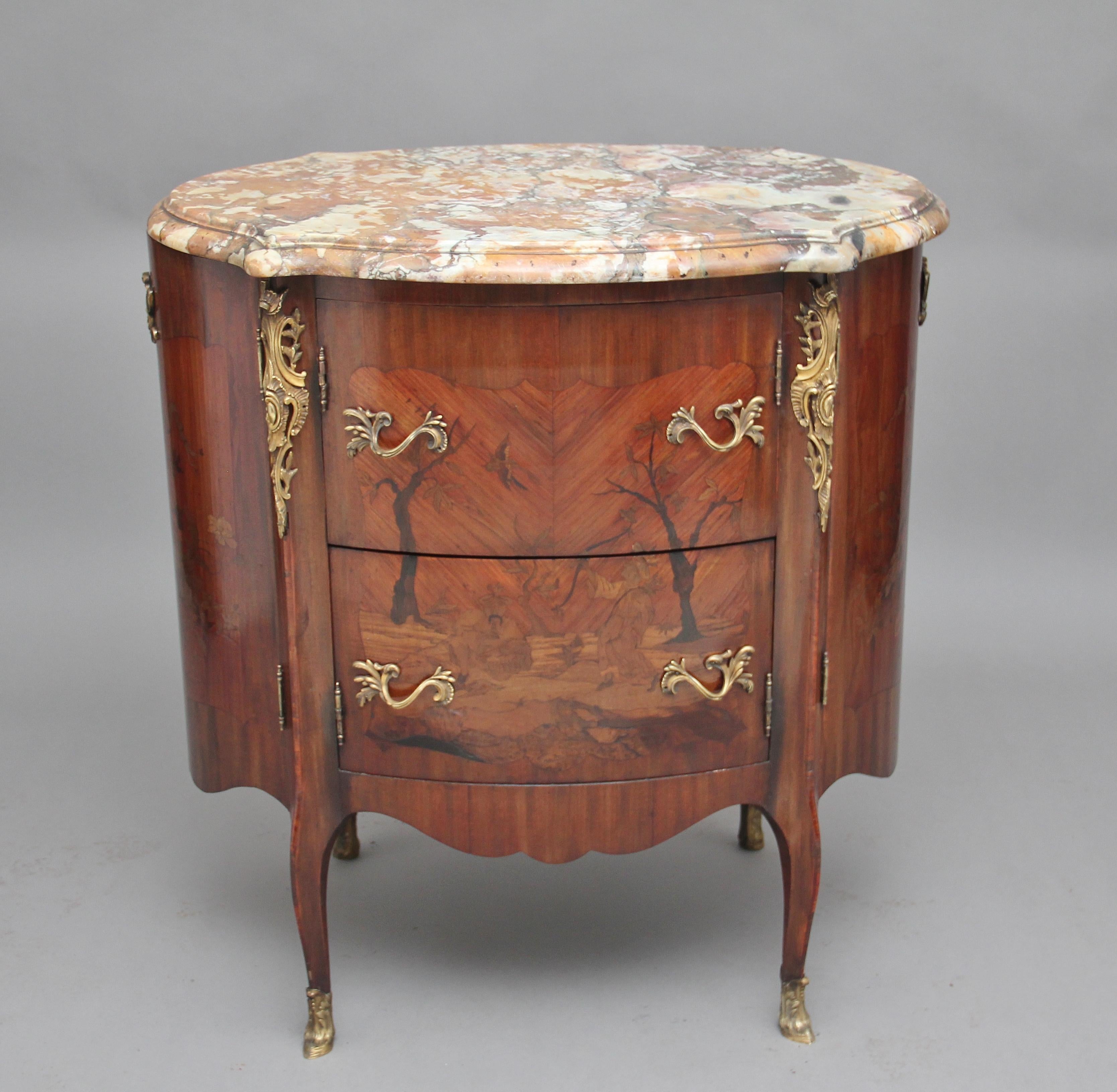 Early 19th Century freestanding French marquetry cabinet with a marble top For Sale 2