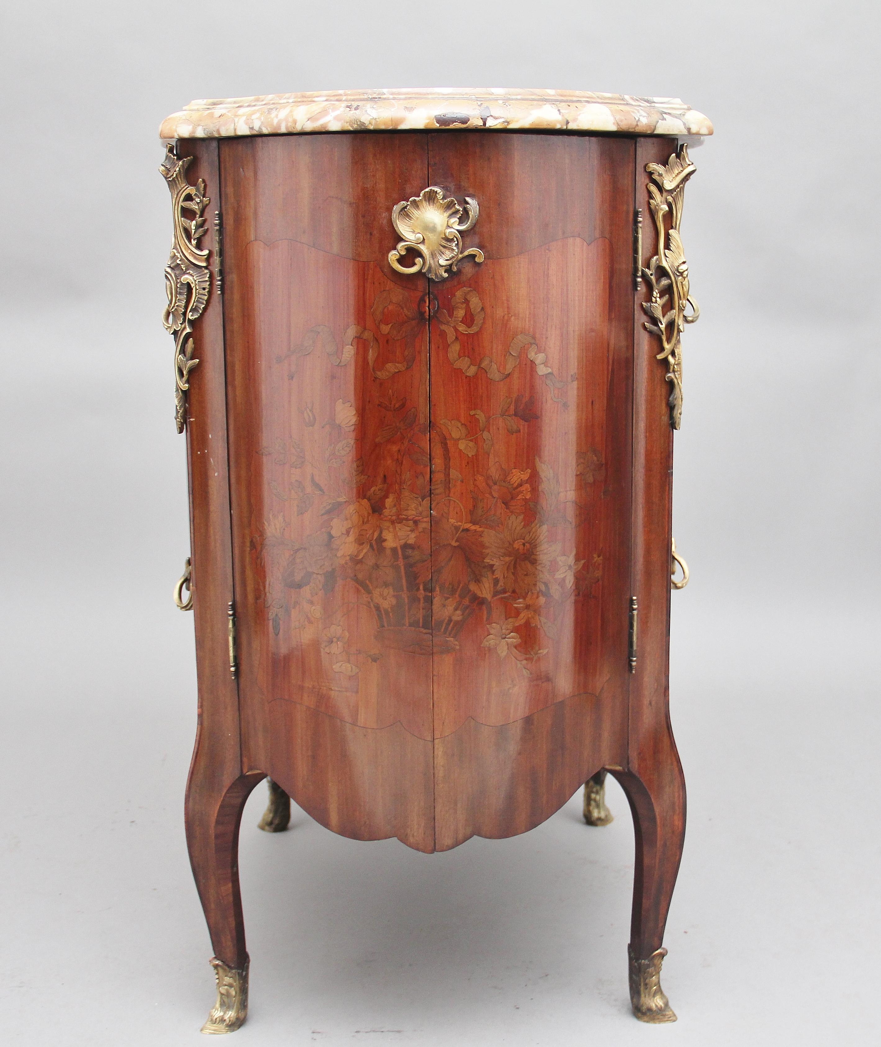 Early 19th Century freestanding French marquetry cabinet with a marble top For Sale 3