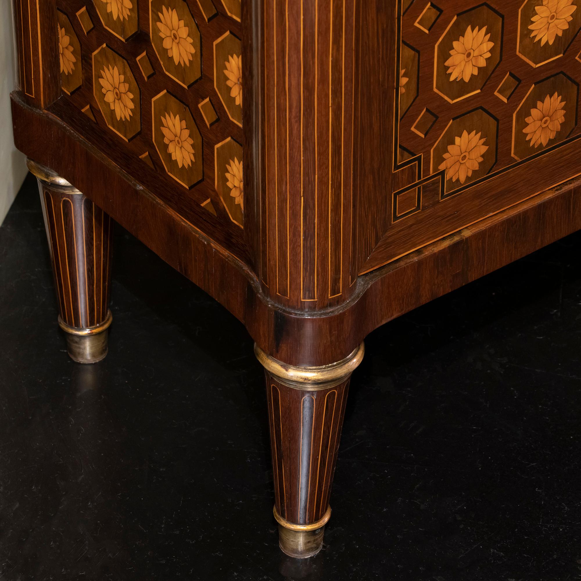 Early 19th Century French Marquetry Tall Cabinet, Marble Top, Brass Details 2
