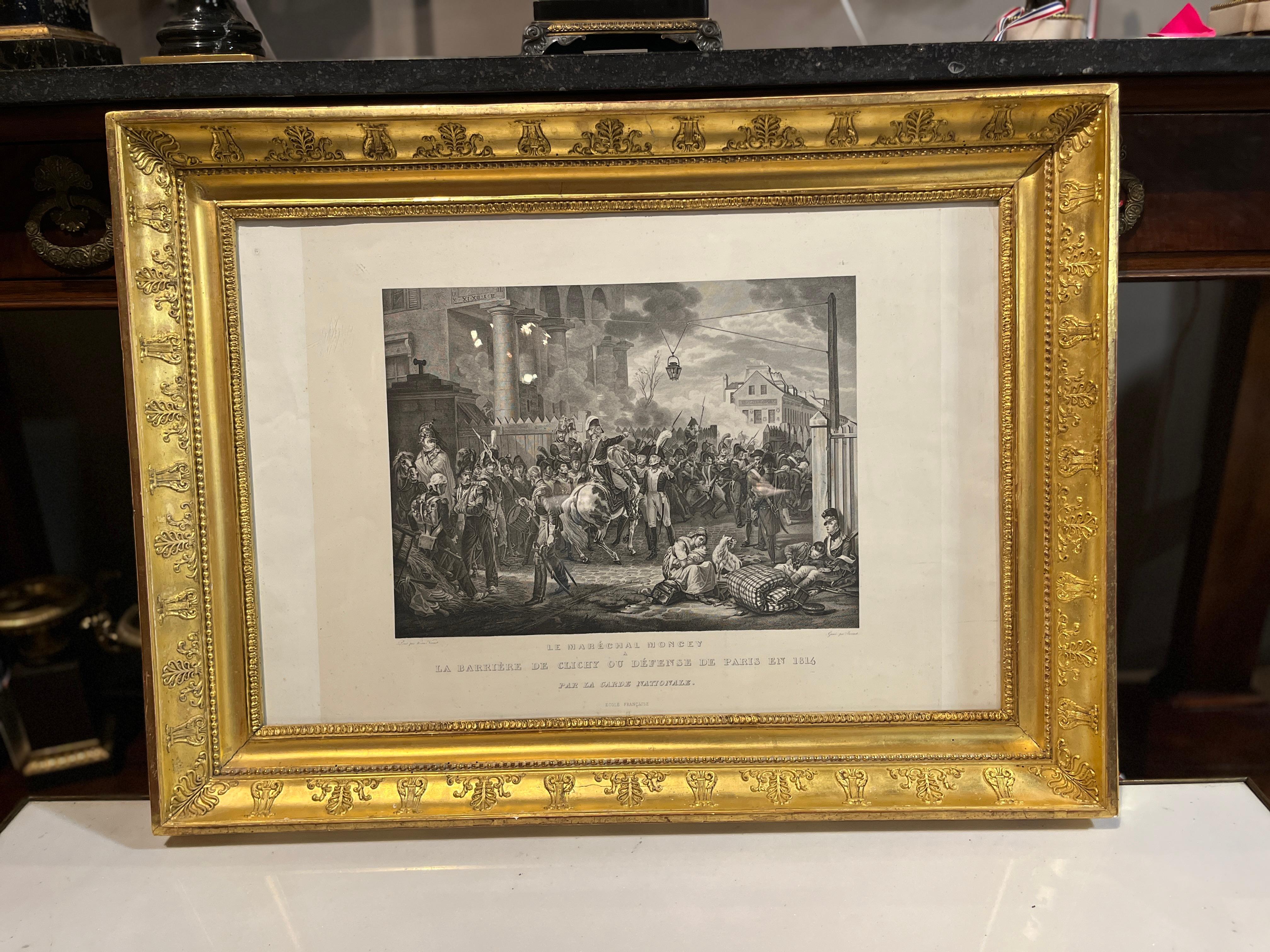 Early 19th Century French Napoleonic Urban Battle Engraving. Gorgeous engraving with a gilded period frame. See detailed photos attached. Contact us for more information.