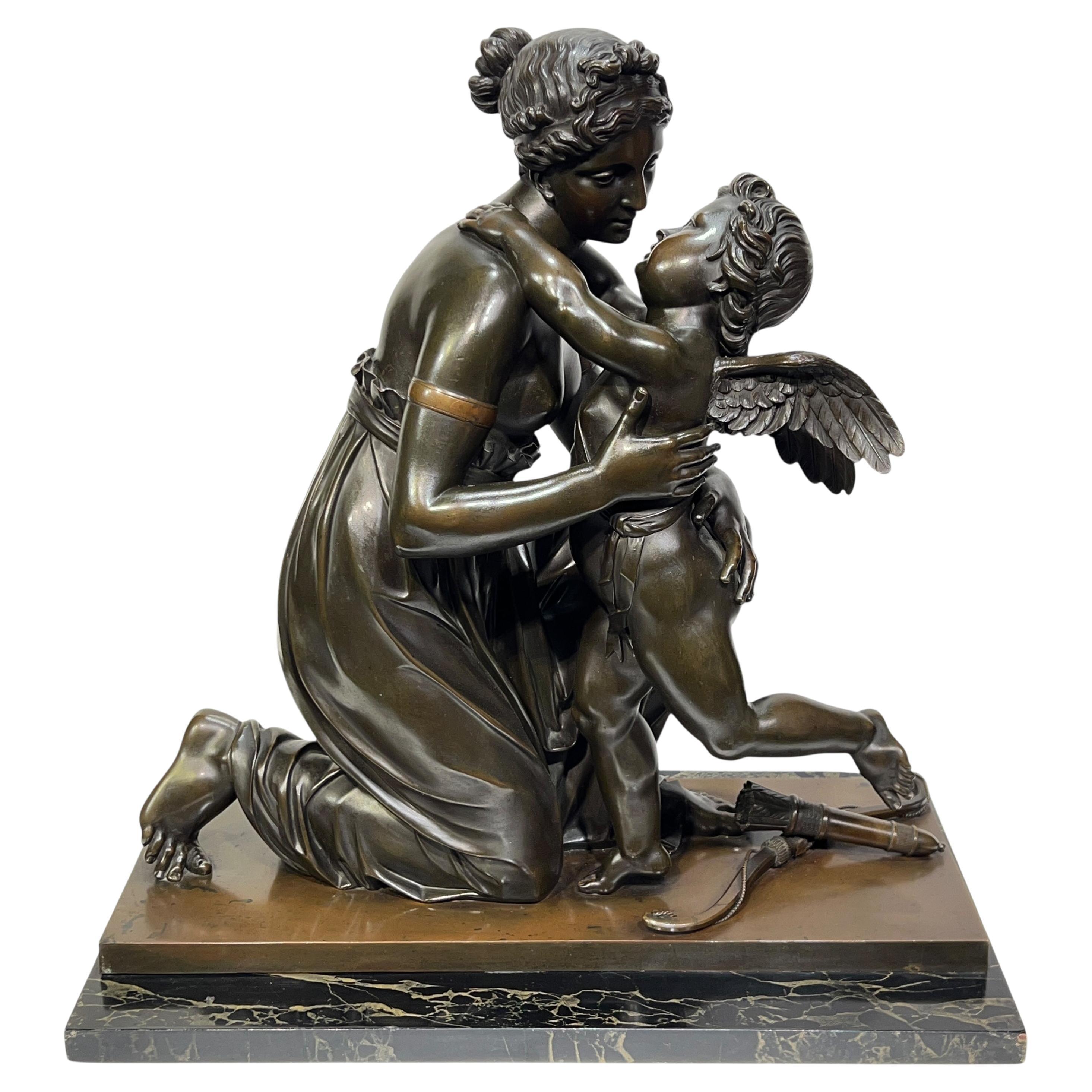 Early 19th Century French neoclassical Bronze Sculpture of Venus and Cupid
