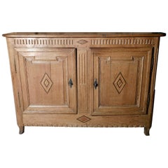 Antique Early 19th Century French Oak Buffet with Inlaid Diamond Design