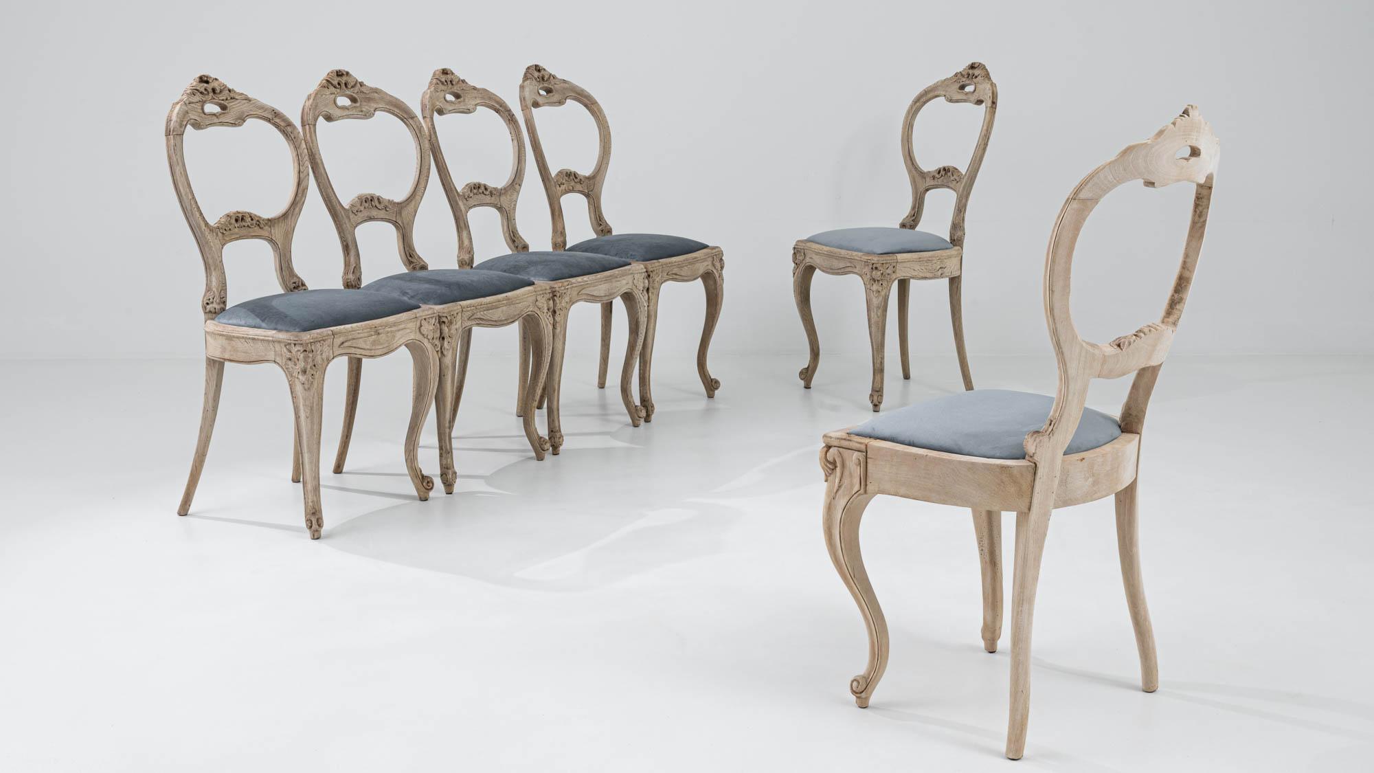 Upholstery Early 19th Century French Oak Dining Chairs, Set of Six