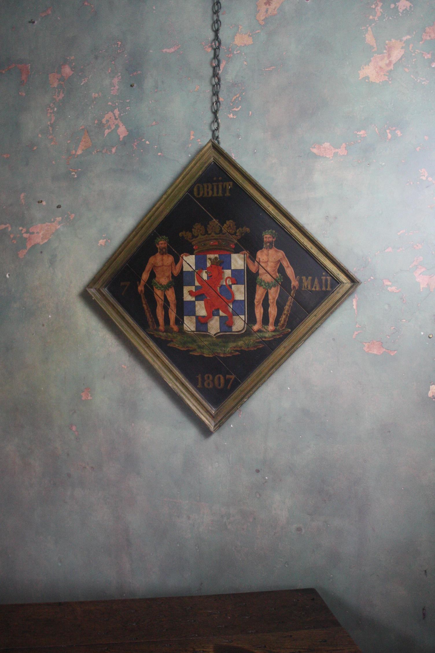 Early 19th Century French Oil on Board Hatchment Obituary Armorial Coat of Arms 7