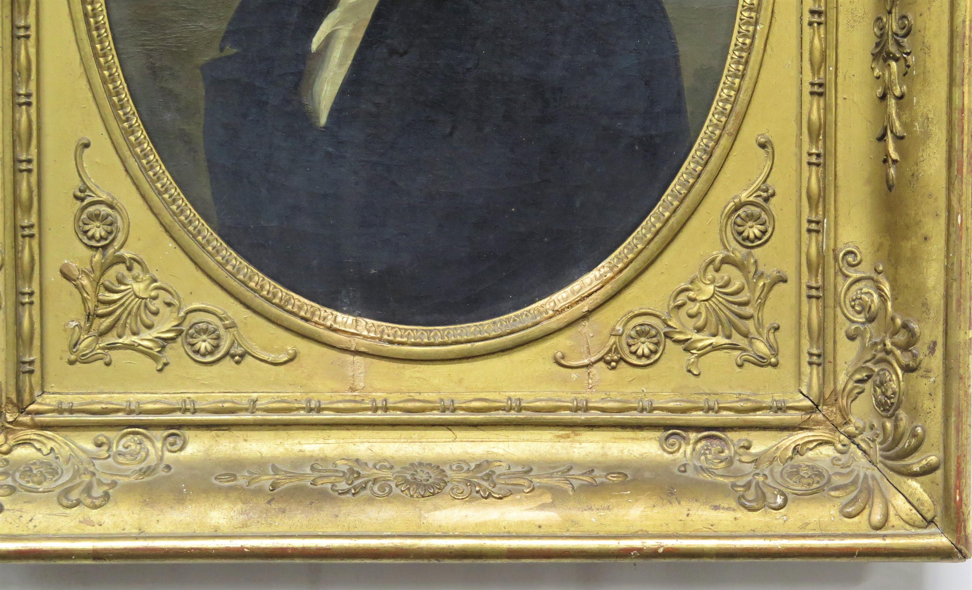 Hand-Painted Framed Portrait of a Gentleman Dressed in Black For Sale
