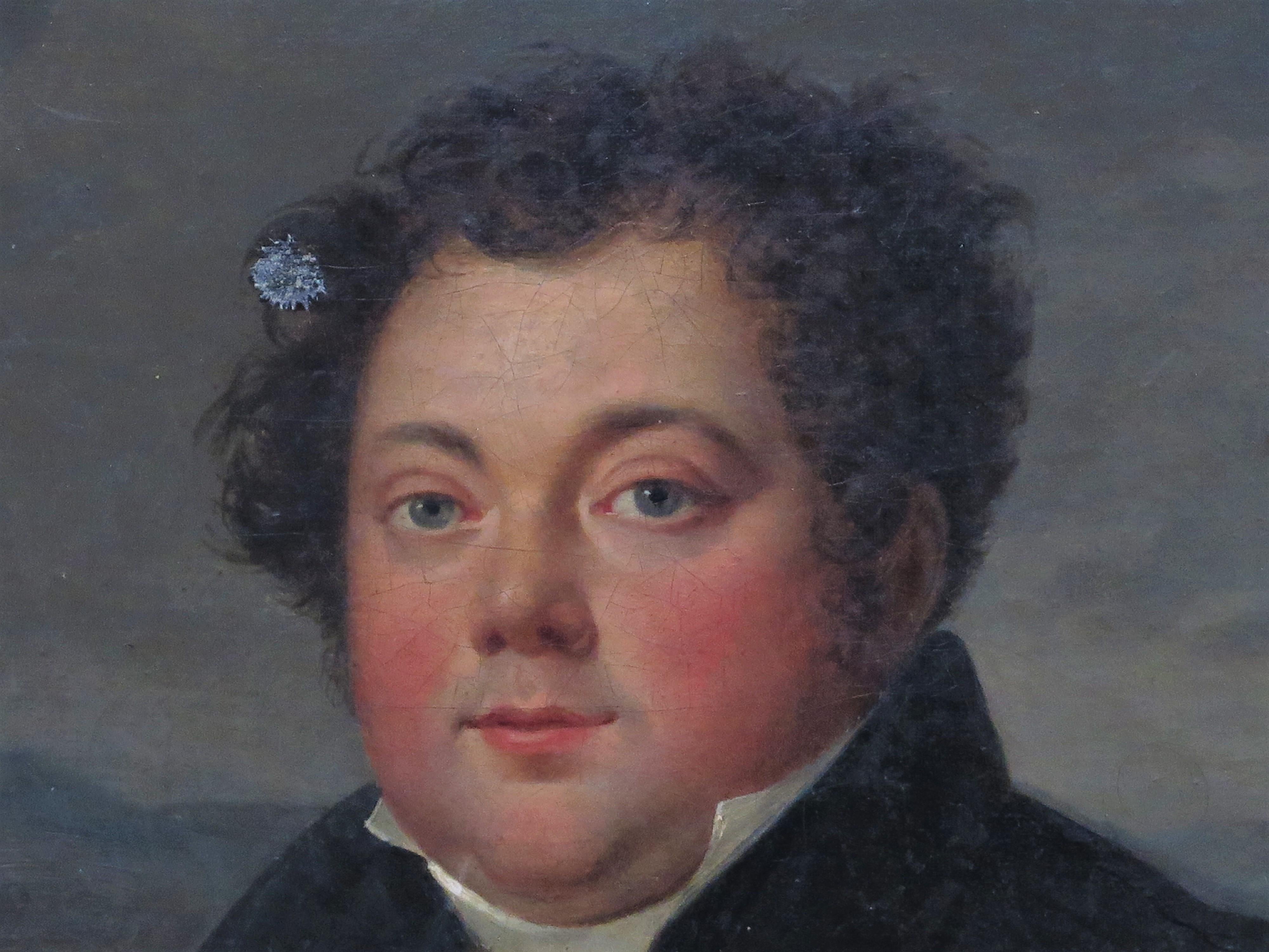 XIXe siècle Portrait encadré d'un gentleman vêtu de noir en vente