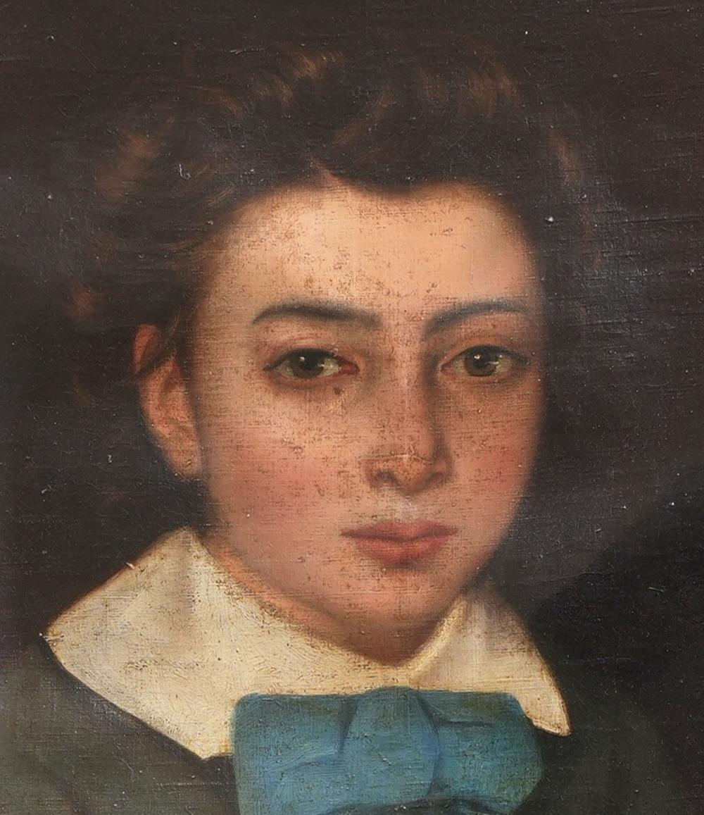Painted Early 19th Century French Oil-On-Canvas Portrait of Boy For Sale