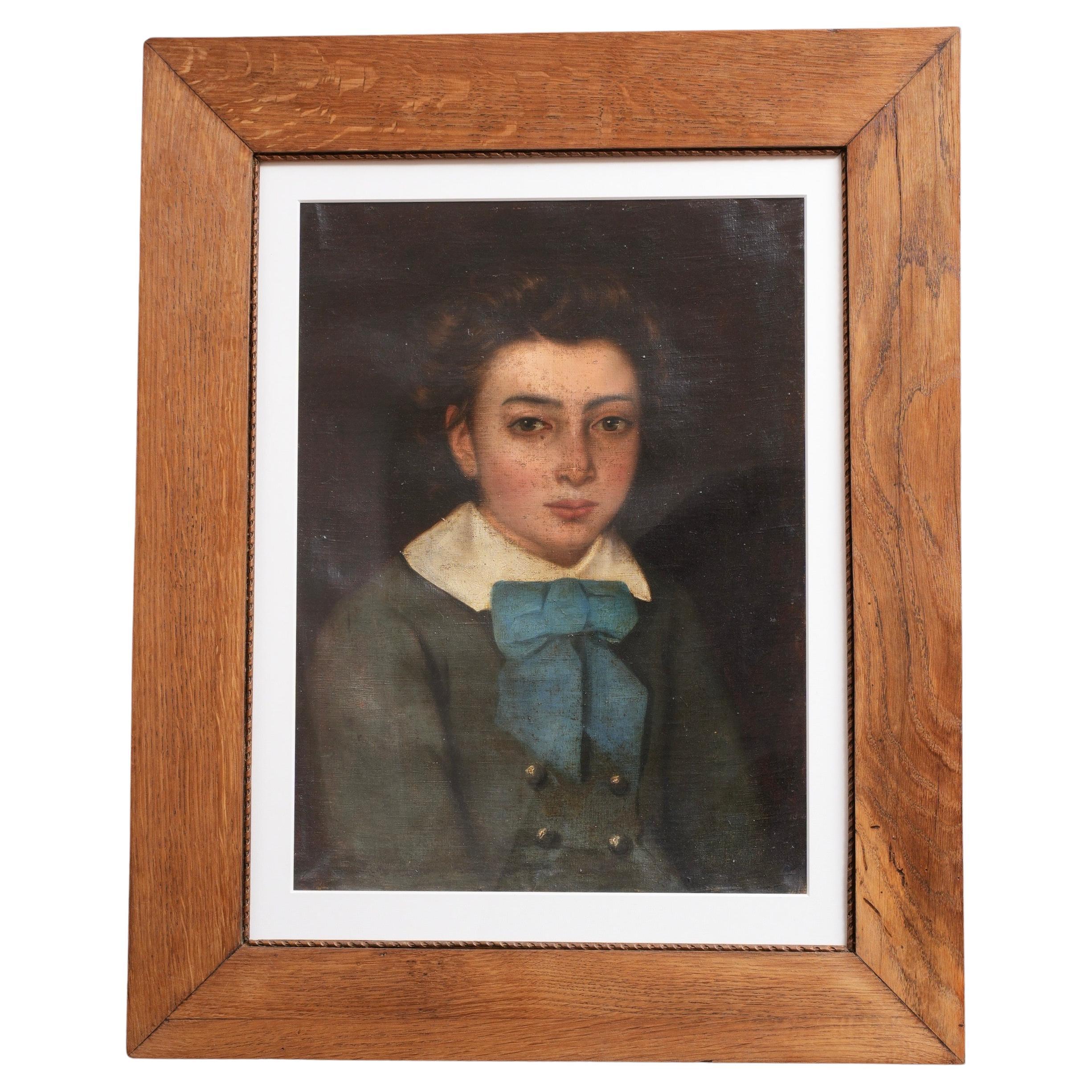 Early 19th Century French Oil-On-Canvas Portrait of Boy For Sale