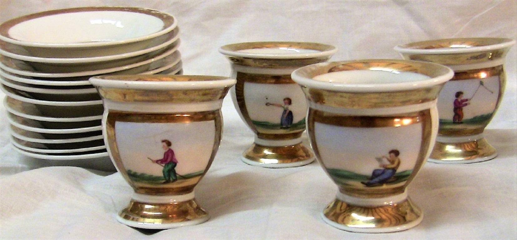 Hand-Painted Early 19th Century French Old Paris Porcelain Tea and Chocolate Set