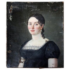 Early 19th Century French or Spanish School Oil on Canvas Portrait of a Lady