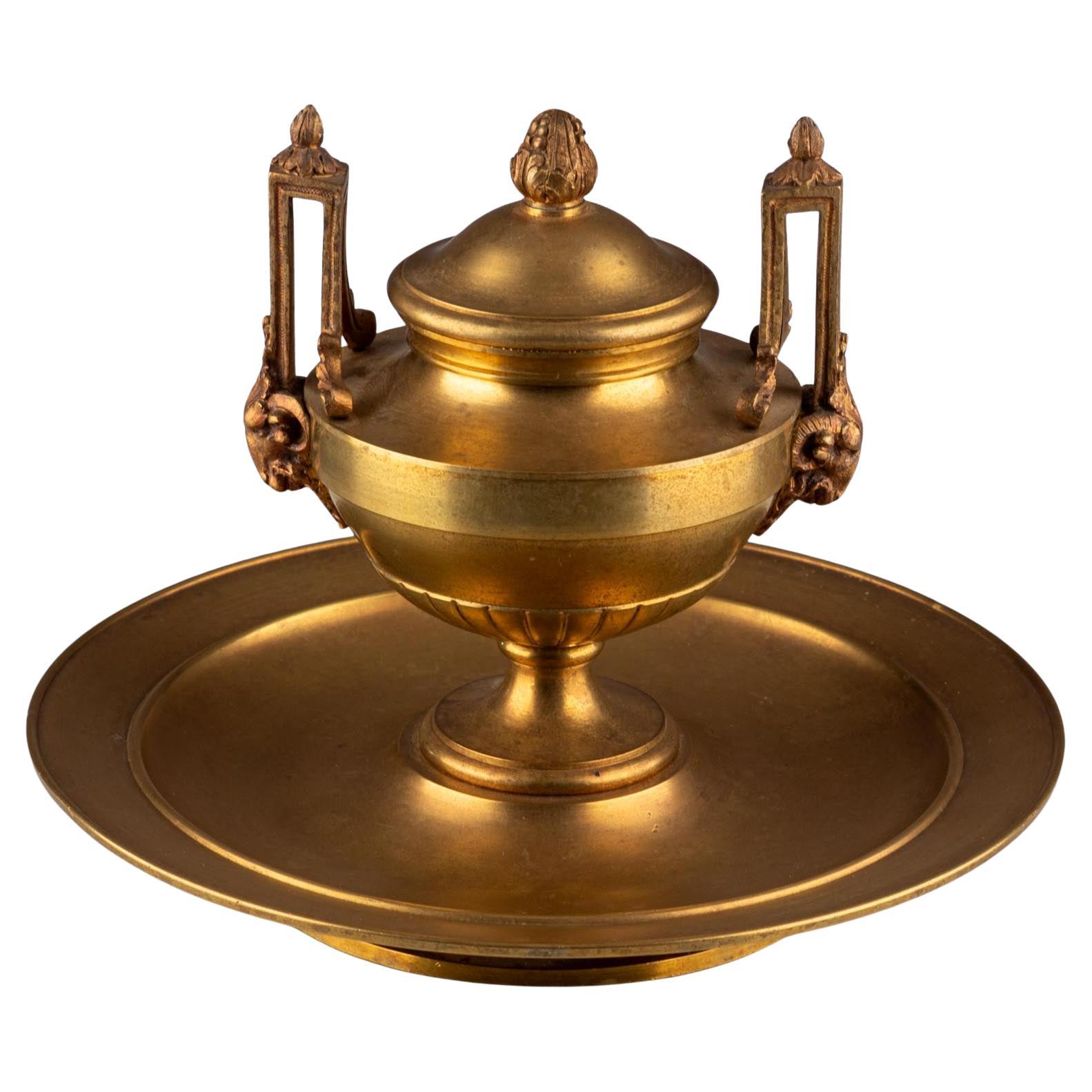 Calamaio francese in bronzo ormolinato dell'inizio del XIX secolo