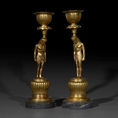 Early 19th Century French Ormolu Egyptian Revival Candlesticks, Circa 1810