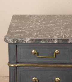 Early 19th Century French Painted Louis XVI Grey Marble Top Commode