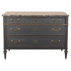 Early 19th Century French Painted Louis XVI Grey Marble Top Commode