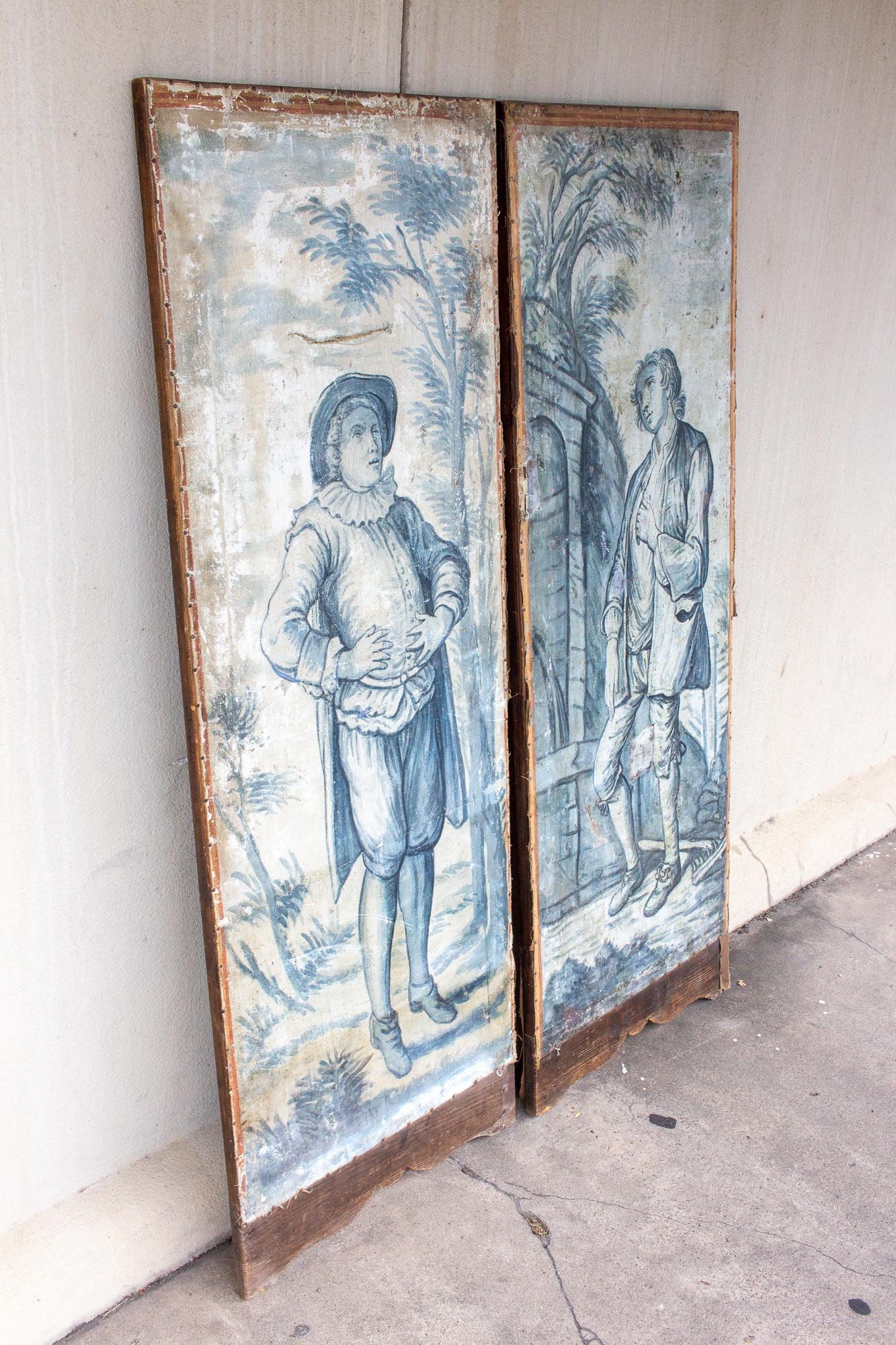 Early 19th Century French Painted Screen Panels in Blue and White 11
