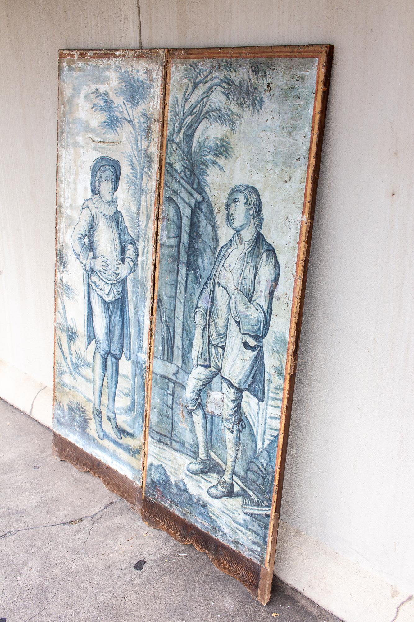 Early 19th Century French Painted Screen Panels in Blue and White 12