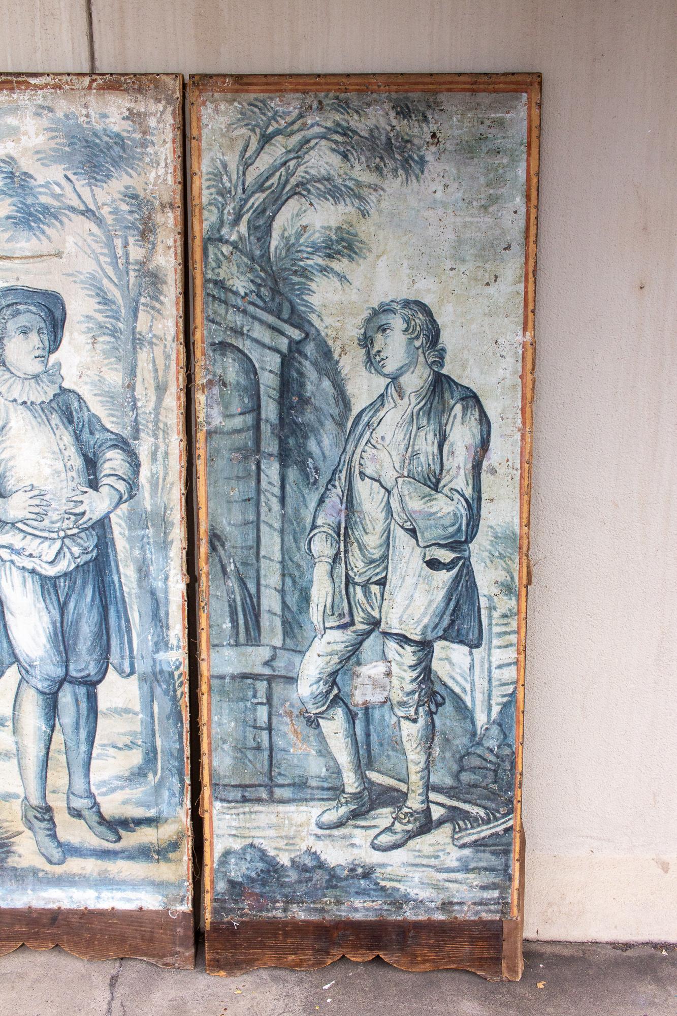 Early 19th Century French Painted Screen Panels in Blue and White 1