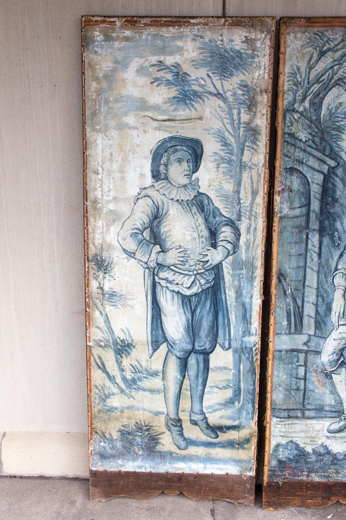 Early 19th Century French Painted Screen Panels in Blue and White 2