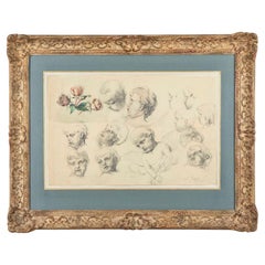 Early 19th Century French Painting of Thirteen Head Studies by Ary Scheffer of C