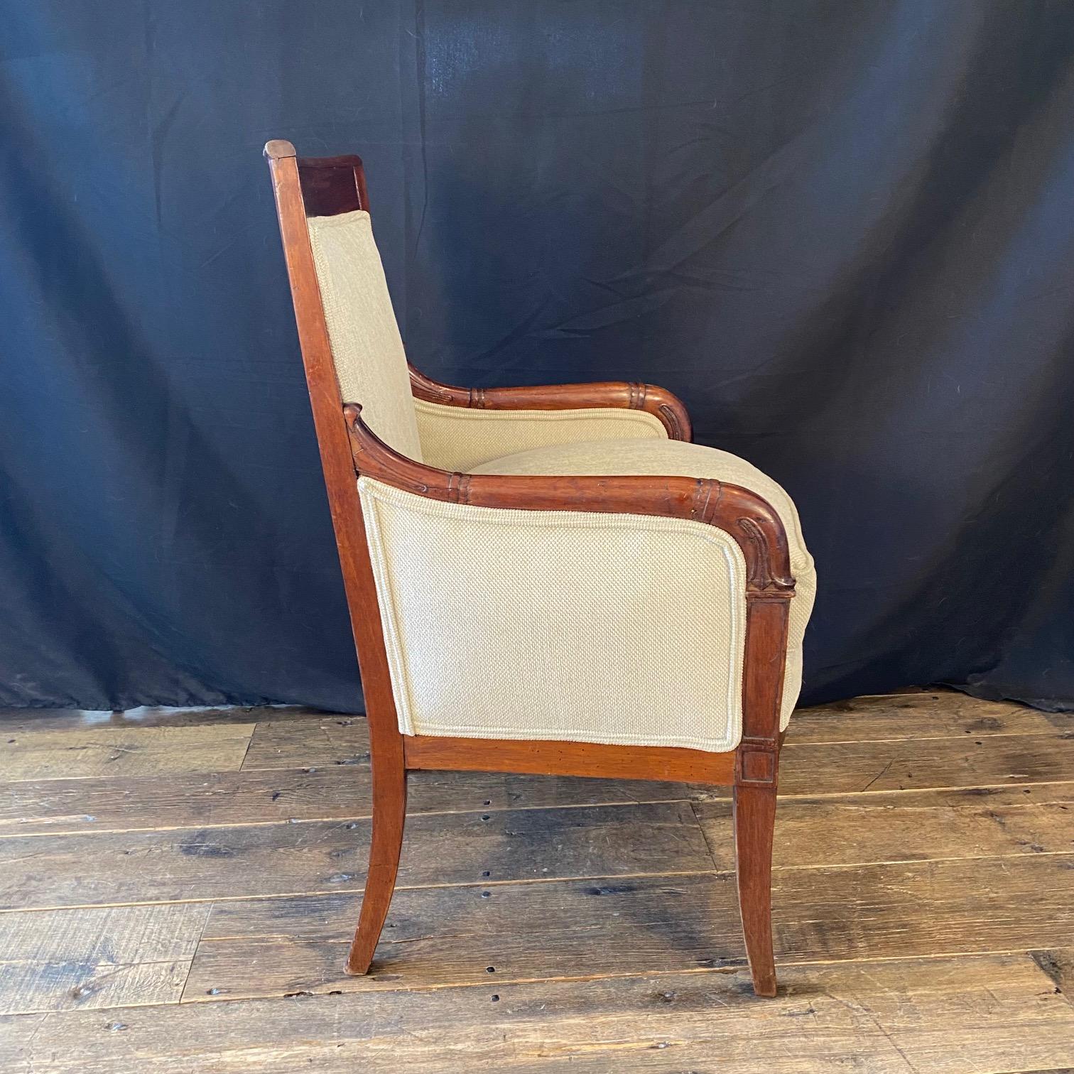 Upholstery Early 19th Century French Pair Empire Fauteuils Armchairs