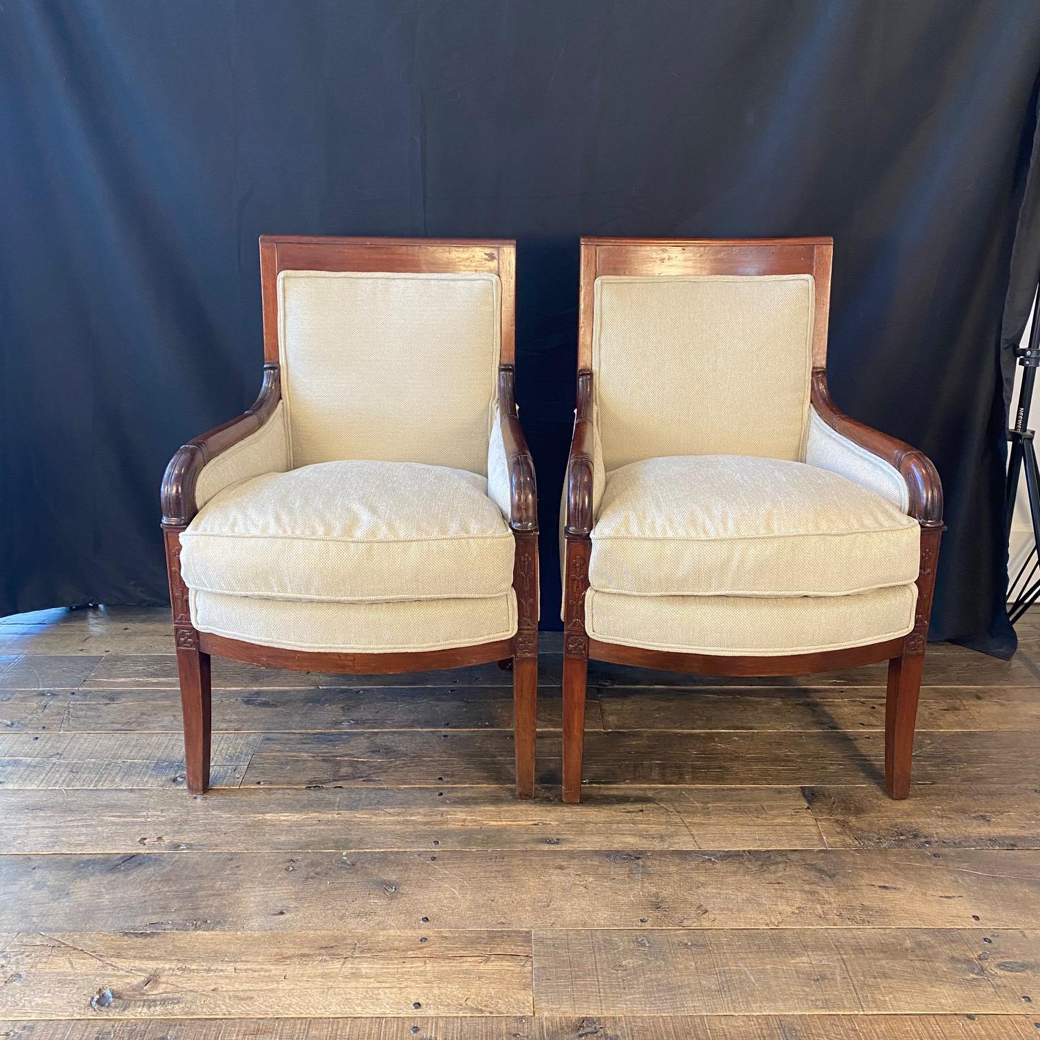 Early 19th Century French Pair Empire Fauteuils Armchairs 1