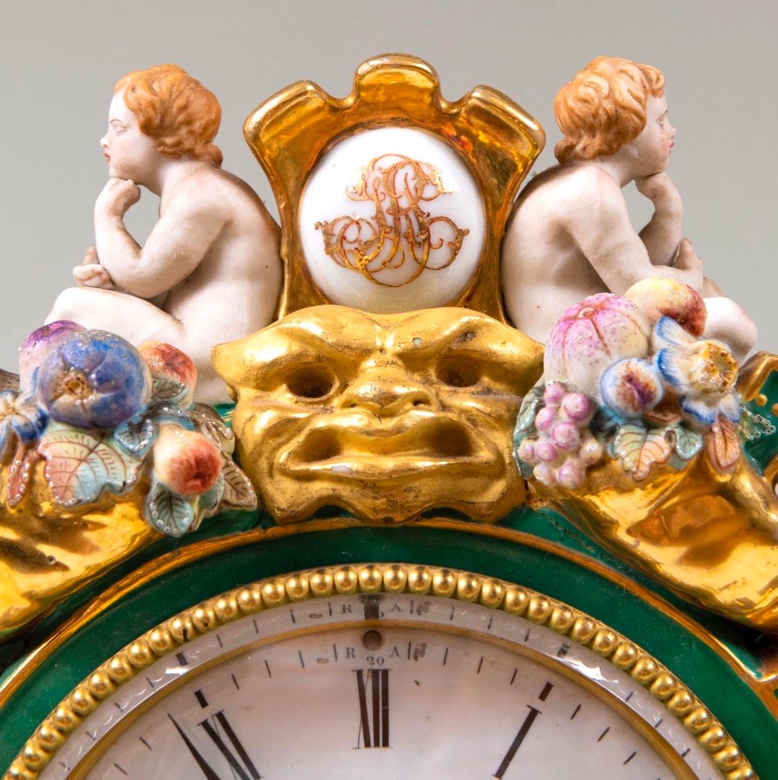 Early 19th Century French Paris Porcelain Green-Ground & Gilt Figural Clock 5