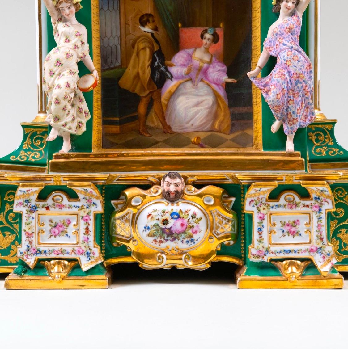 Early 19th Century French Paris Porcelain Green-Ground & Gilt Figural Clock 3