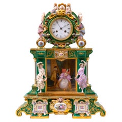 Early 19th Century French Paris Porcelain Green-Ground & Gilt Figural Clock