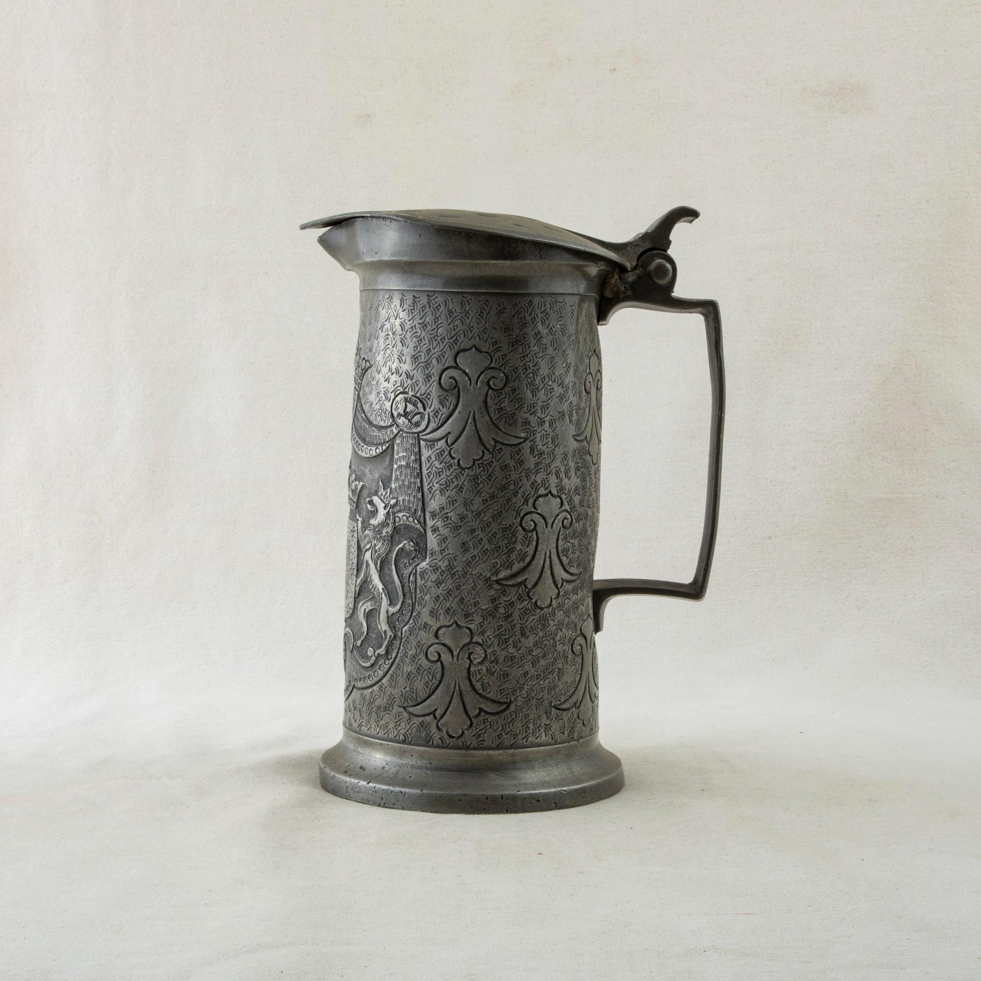 Empire Early 19th Century French Pewter Tankard with Coat of Arms, Dated 1806