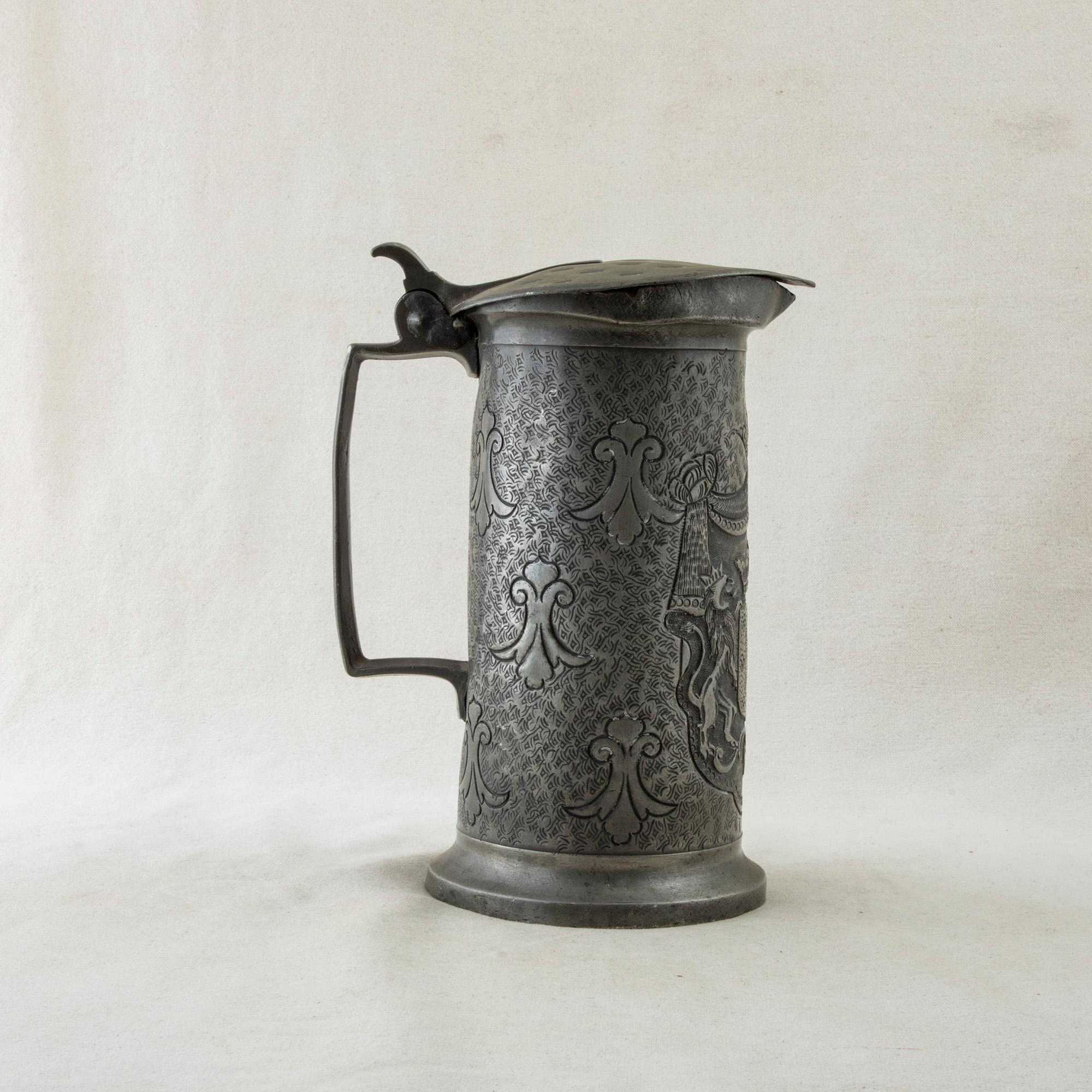 Early 19th Century French Pewter Tankard with Coat of Arms, Dated 1806 1