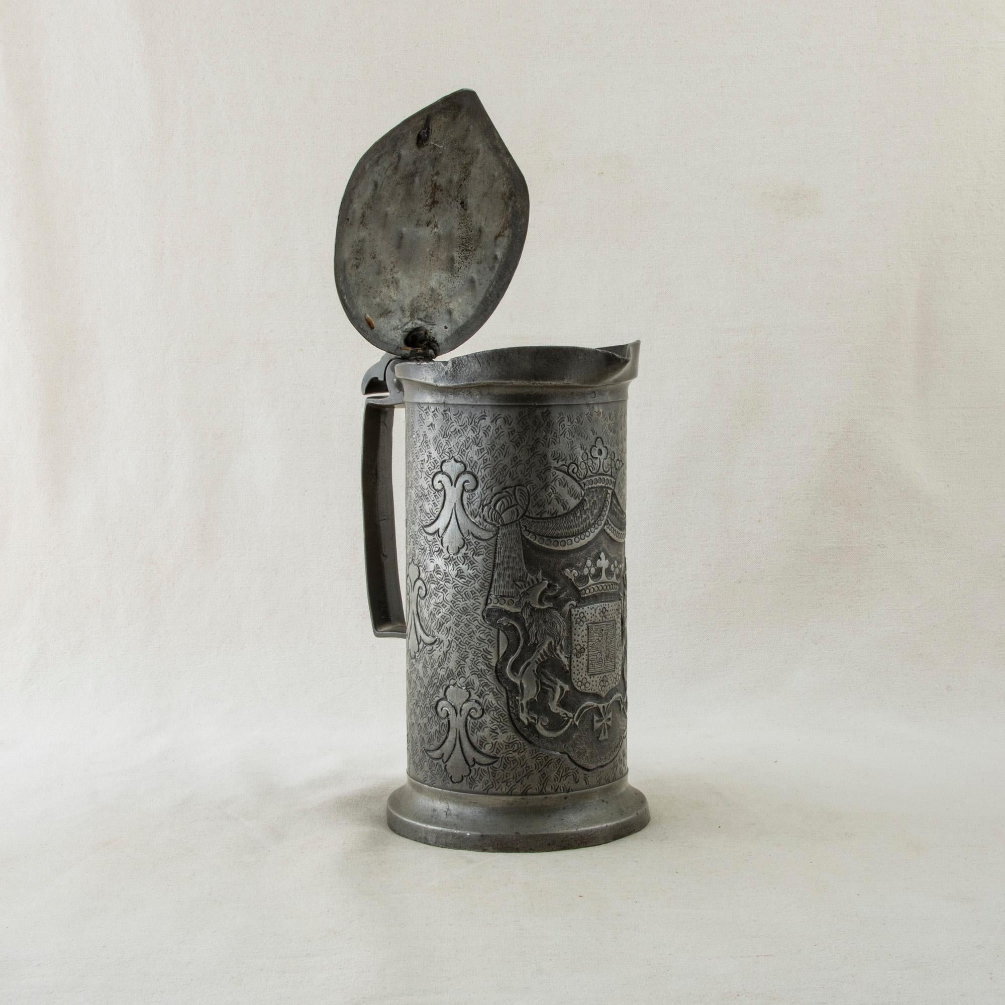 Early 19th Century French Pewter Tankard with Coat of Arms, Dated 1806 2