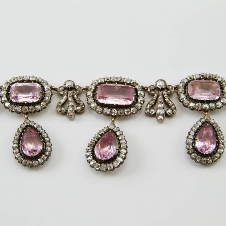Early 19th Century French Pink Topaze and Diamond Necklace For Sale 2