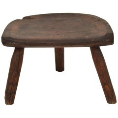 Antique Early 19th Century French Primitive Wabi Sabi 3-Leg Cobbler Stool in Oak & Pine