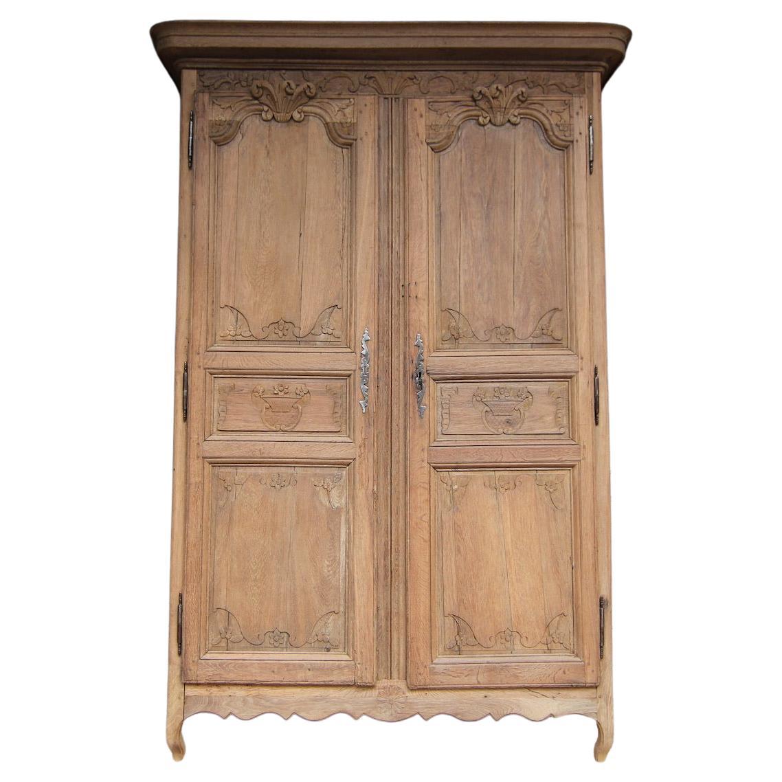 Early 19th Century French Provincial Armoire in Stripped Oak