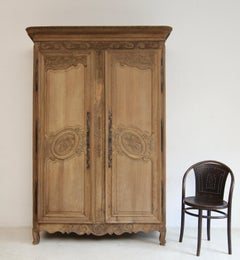 Early 19th Century French Provincial Bleached Oak Armoire or Wardrobe