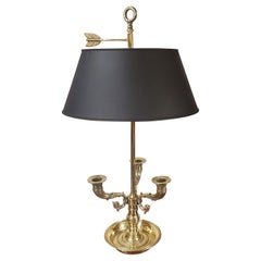 Lampada Bouillotte in ottone della provincia francese dell'inizio del XIX secolo con paralume ovale nero