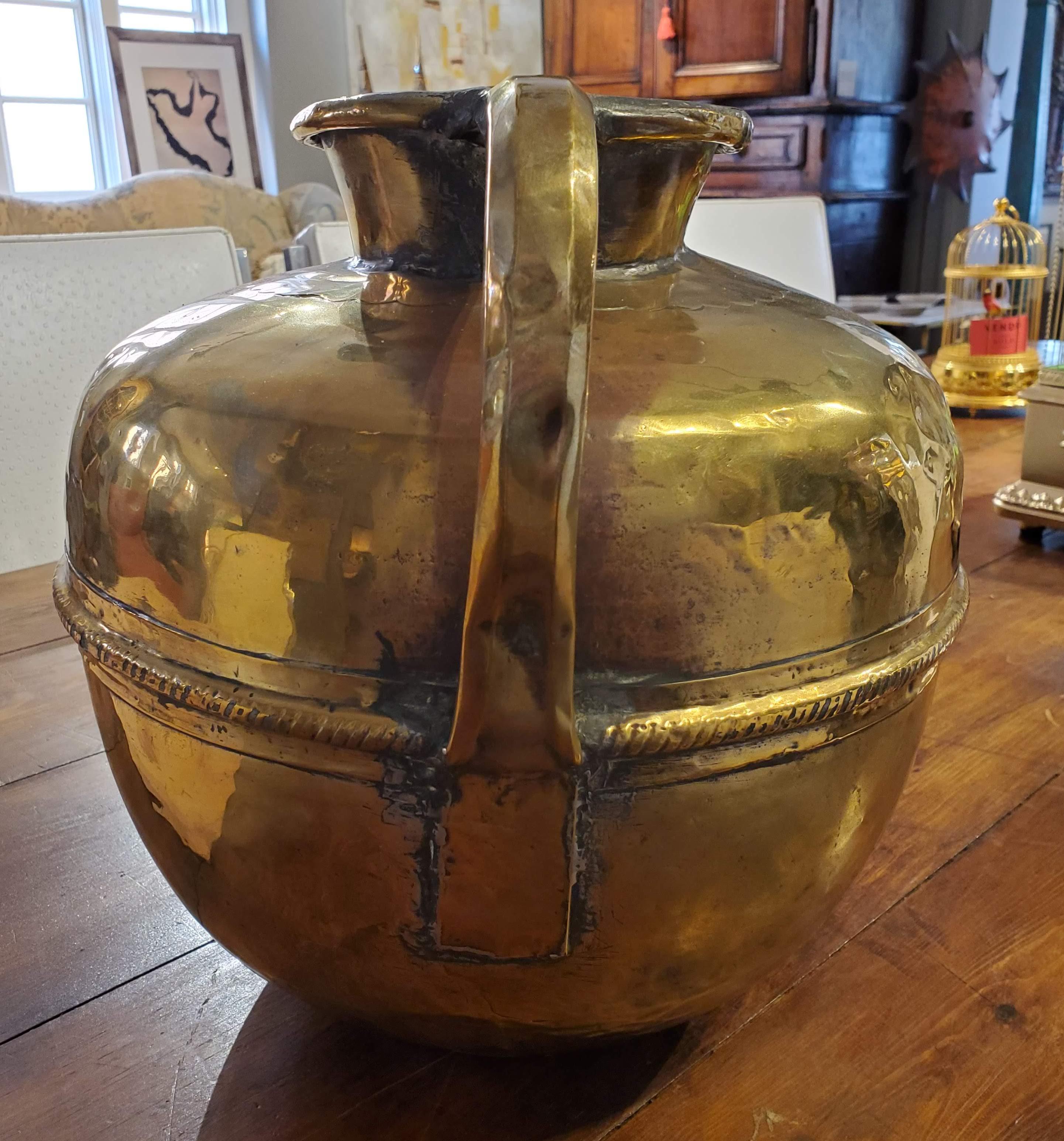 Early 19th Century French Provincial Brass Pitcher In Good Condition In Middleburg, VA