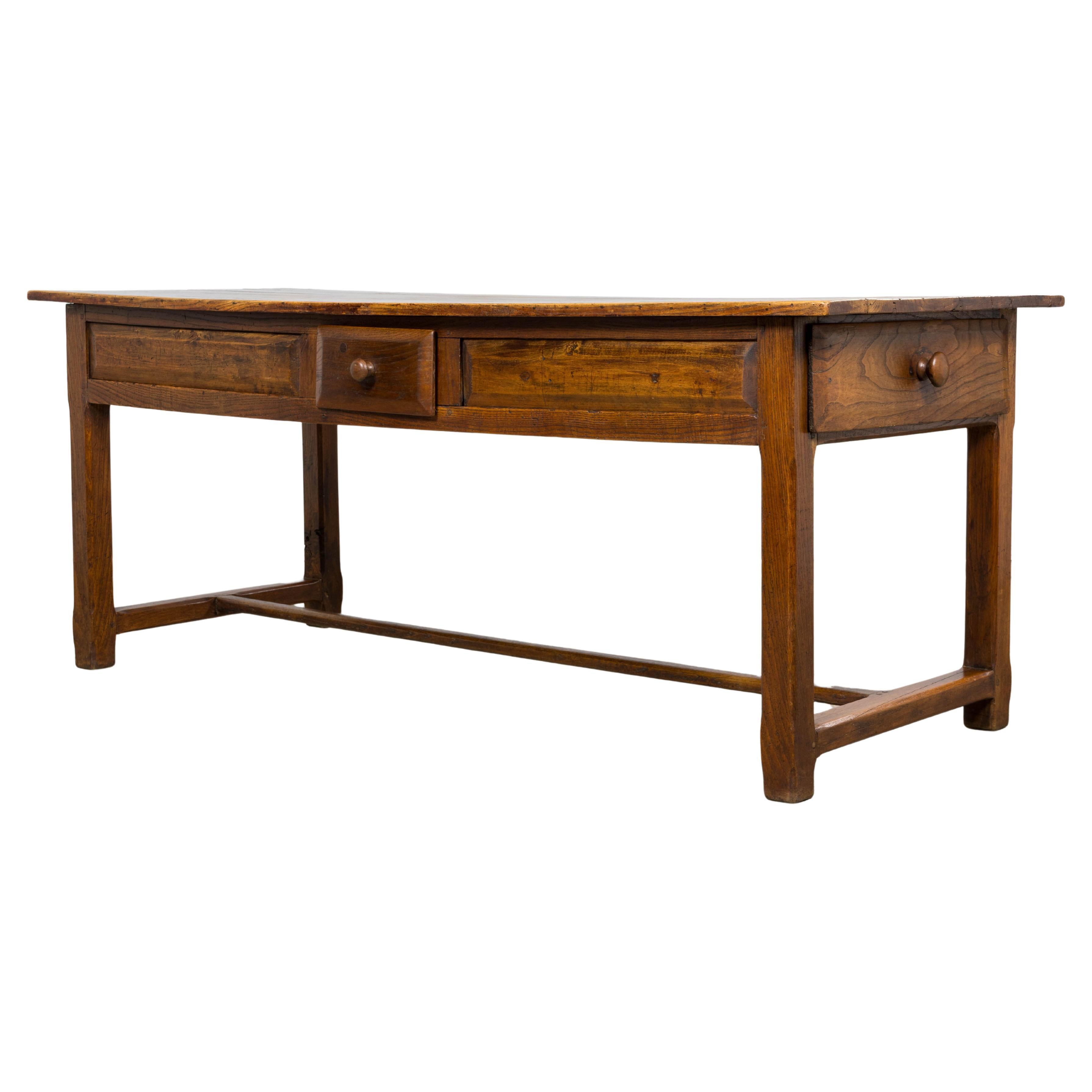 Early 19th Century French Trestle Table, Elm & Fruitwood, Provence