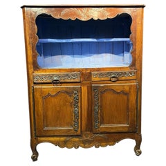 Early 19th Century French Provincial Walnut Carved Open Display Cabinet Hutch
